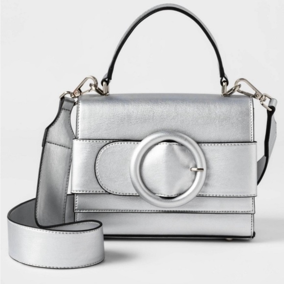 Future Collective Handbags - Satchel by Future Collective, Top-Handle w Cross Body Strap Silver Belt Design 🩶